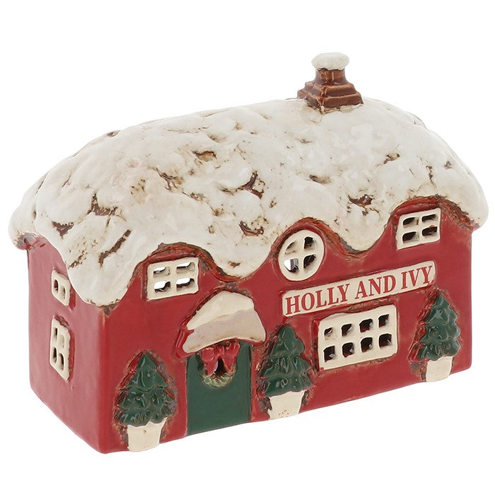 Village Pottery Holly &amp; Ivy Tealight Pub