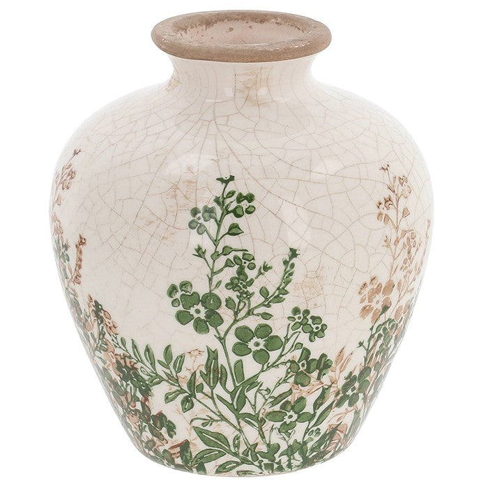 Green &amp; Natural Leaf Crackle Plum Vase