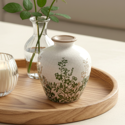 Green &amp; Natural Leaf Crackle Plum Vase