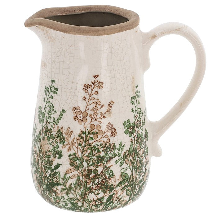 Green &amp; Natural Leaf Crackle Jug Vase