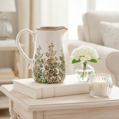 Green &amp; Natural Leaf Crackle Jug Vase