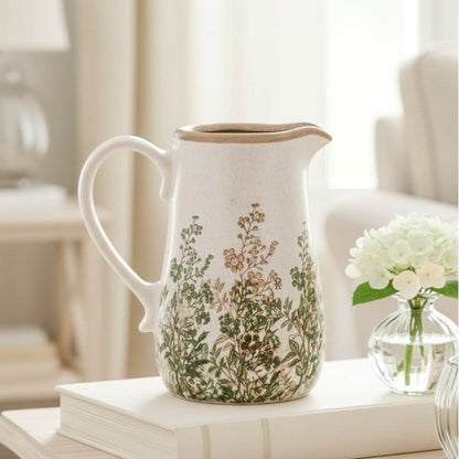 Green &amp; Natural Leaf Crackle Jug Vase