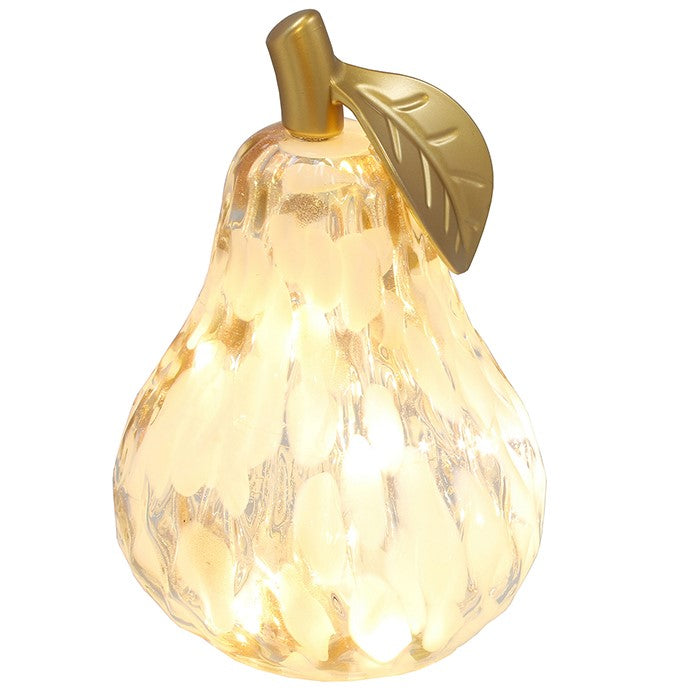 Mottle White &amp; Amber Diamond Cut LED Glass Pear