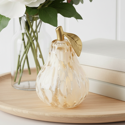Mottle White &amp; Amber Diamond Cut LED Glass Pear