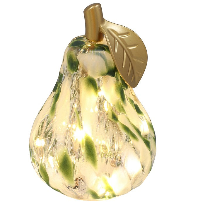 BACK JULY Mottle Green &amp; White Diamond Cut LED Glass Pear