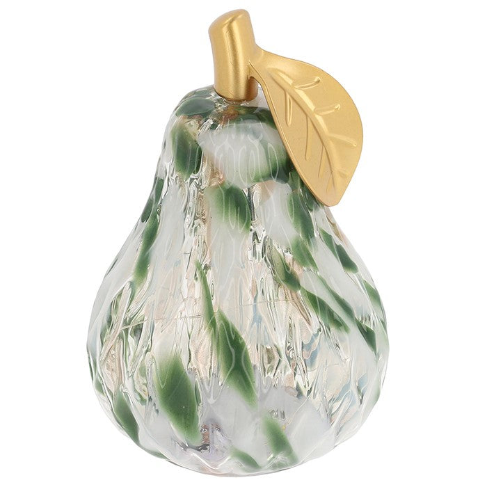 BACK JULY Mottle Green &amp; White Diamond Cut LED Glass Pear