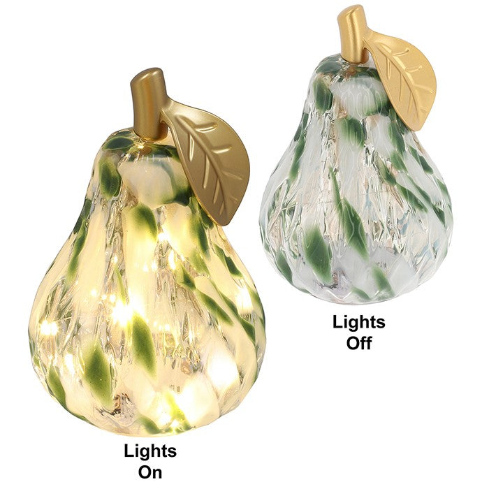 BACK JULY Mottle Green &amp; White Diamond Cut LED Glass Pear