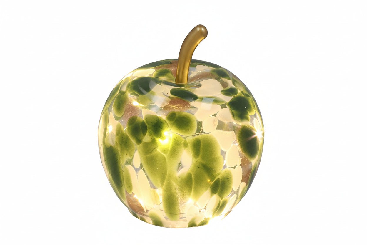 BACK JULY Mottle Green &amp; White LED Glass Apple