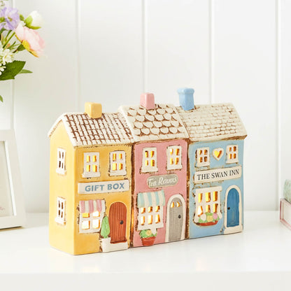 Village Pottery Row of Shops Tealight Cottage