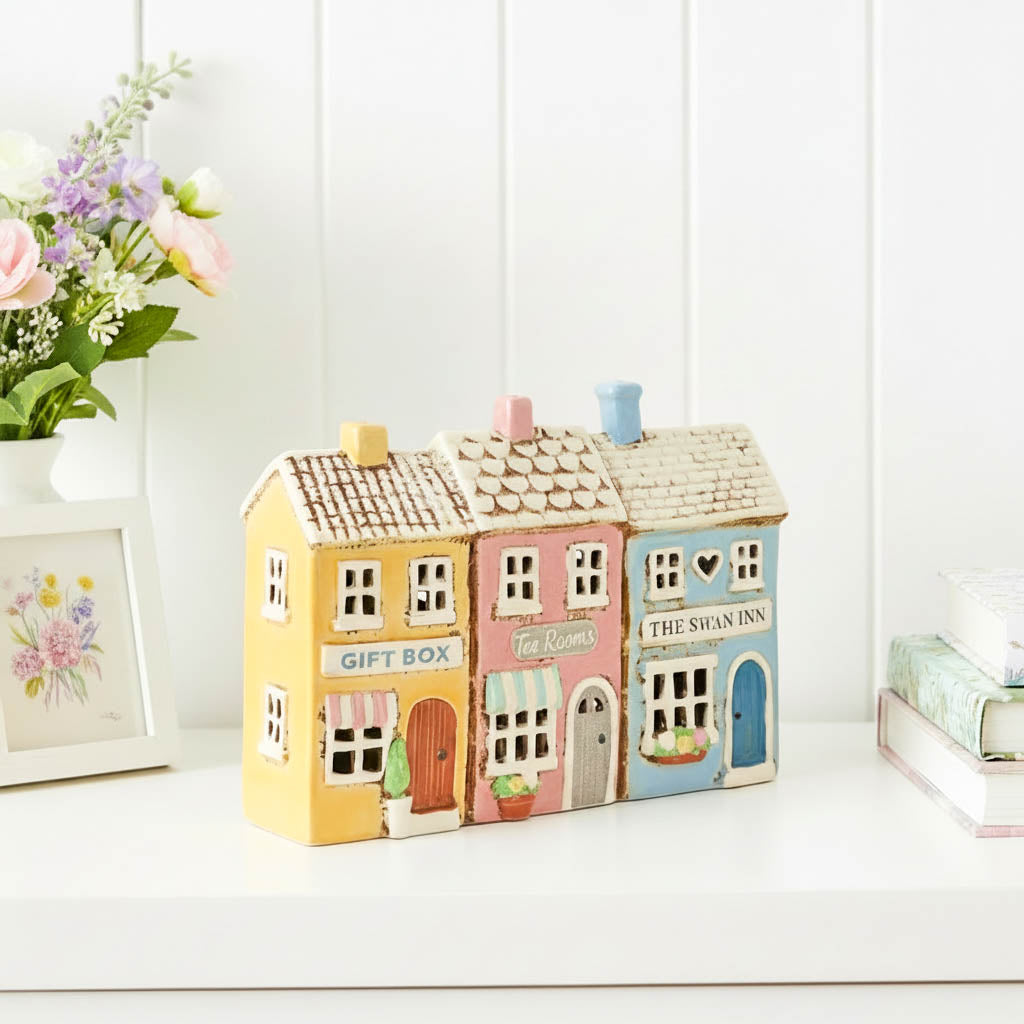 Village Pottery Row of Shops Tealight Cottage