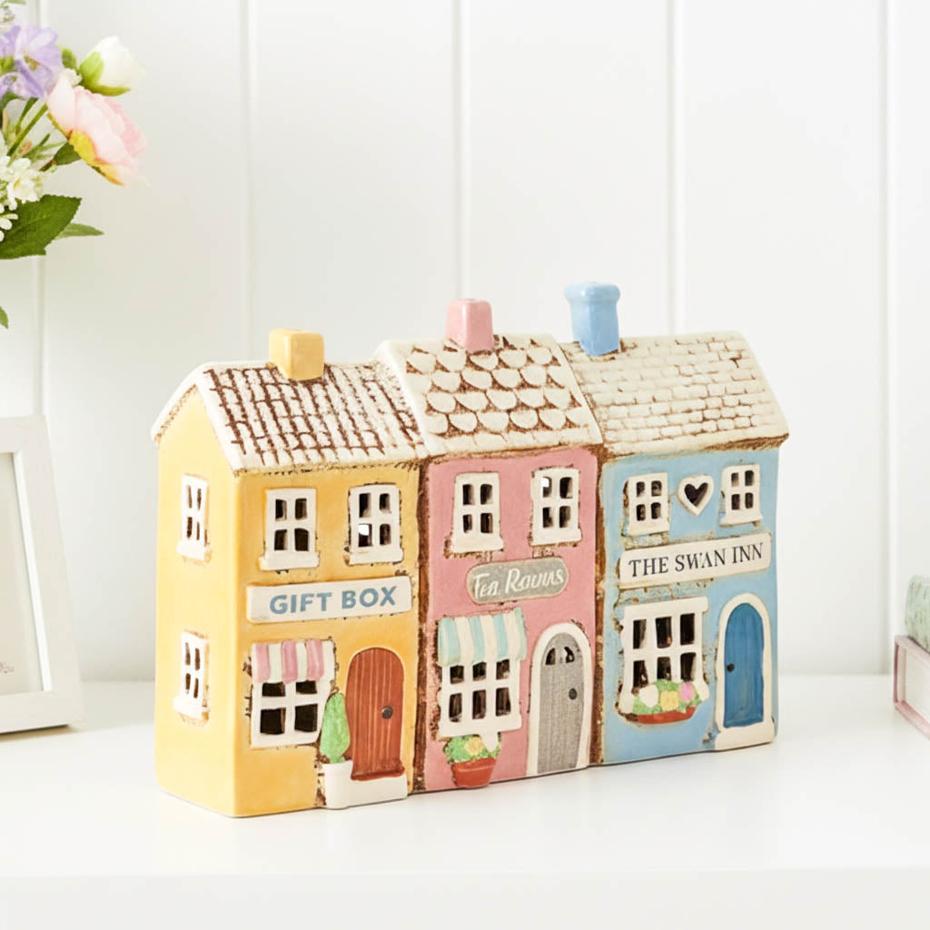 Village Pottery Row of Shops Tealight Cottage