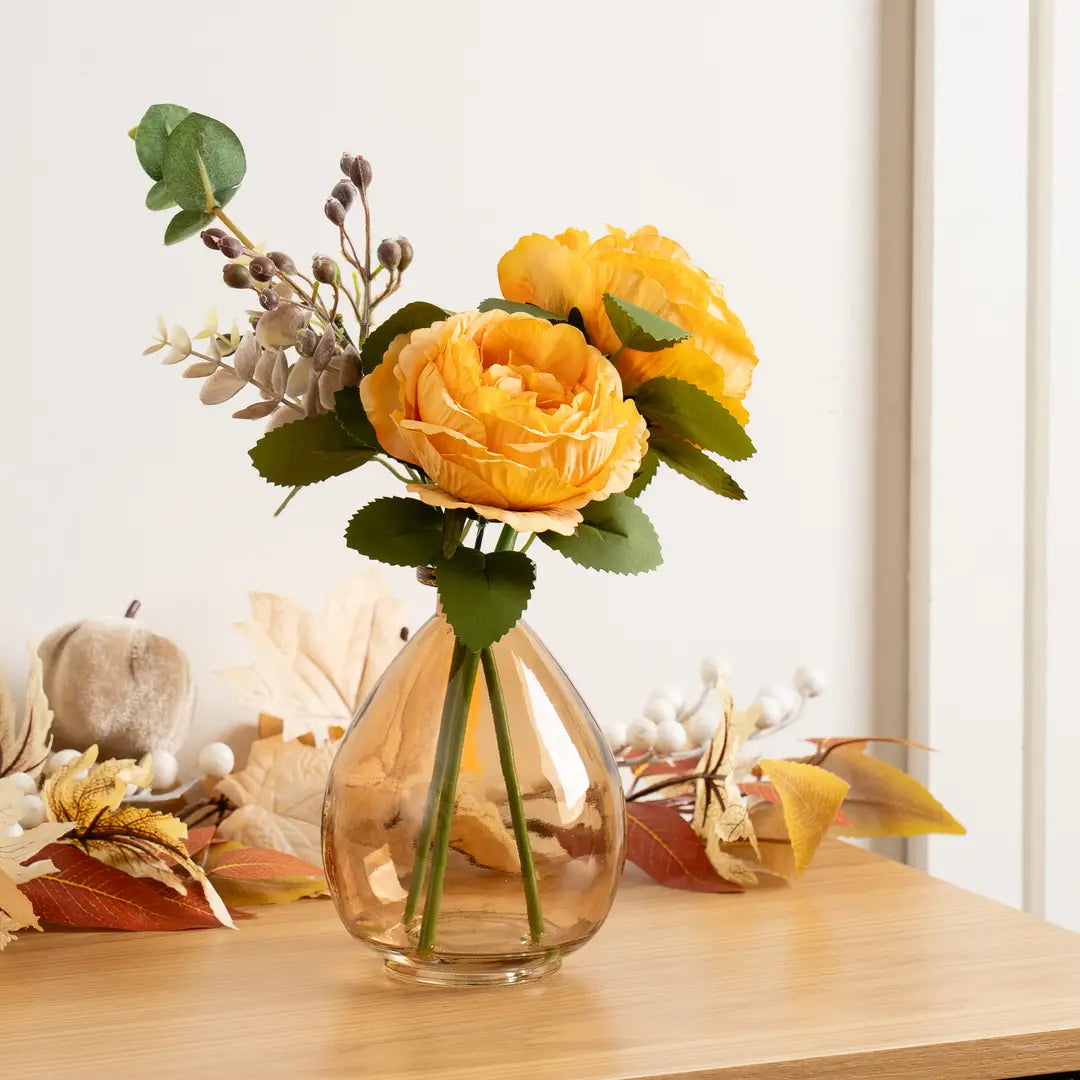 Yellow Rose Arrangement in Glass Vase