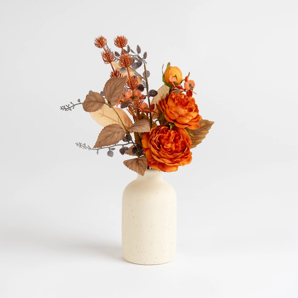 Rustic Autumn Rose Arrangement in Cream Vase