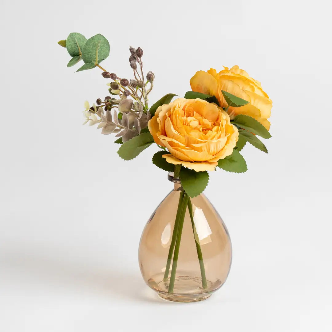 Yellow Rose Arrangement in Glass Vase