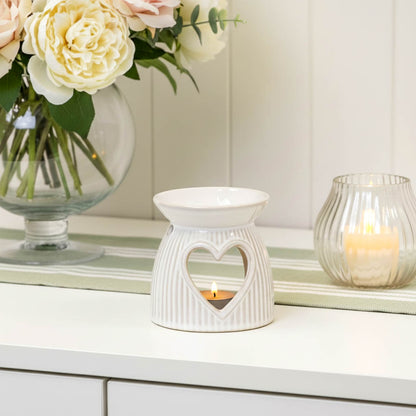 Natural Ribbed Ceramic Heart Oil Burner