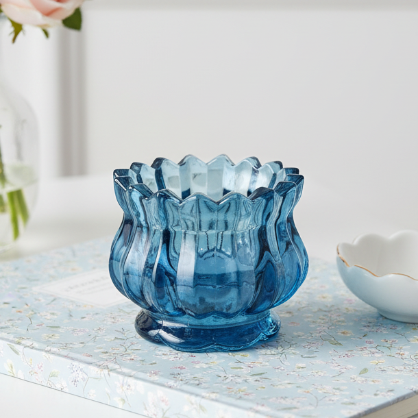 Vintage Blue Glass Tealight Holder