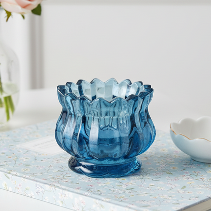 Vintage Blue Glass Tealight Holder