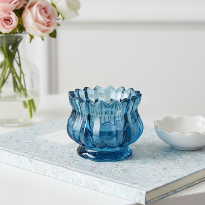 Vintage Blue Glass Tealight Holder