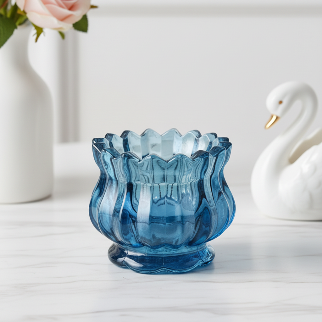 Vintage Blue Glass Tealight Holder