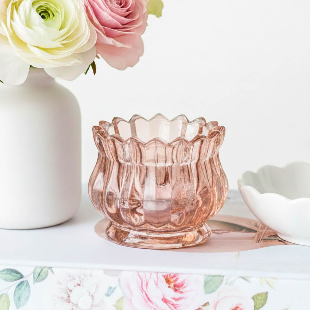 Vintage Rose Glass Tealight Holder