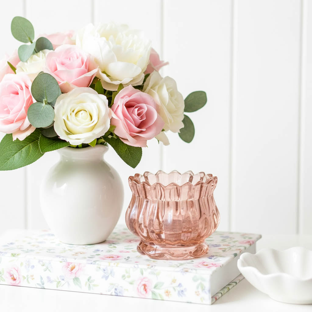 Vintage Rose Glass Tealight Holder