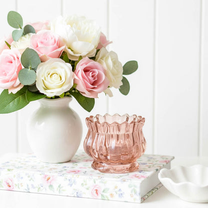 Vintage Rose Glass Tealight Holder