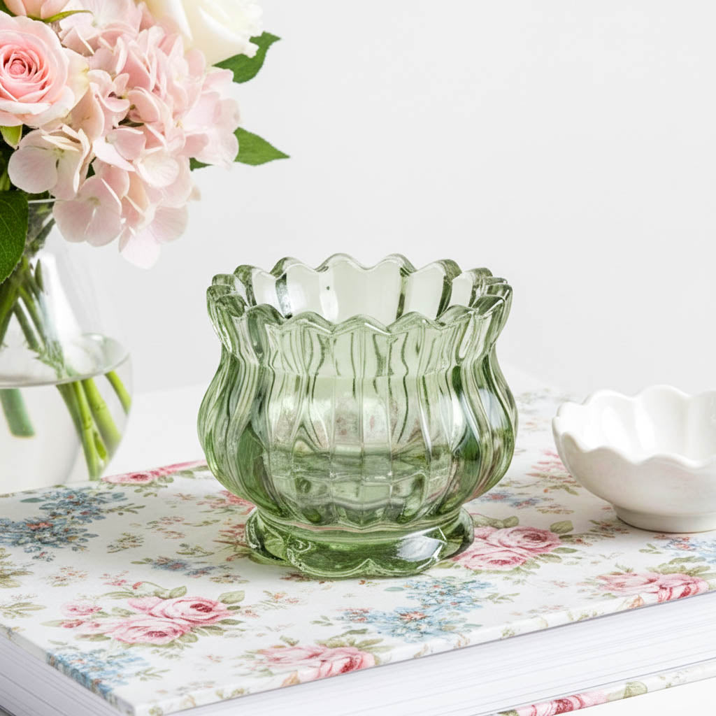 Vintage Green Glass Tealight Holder