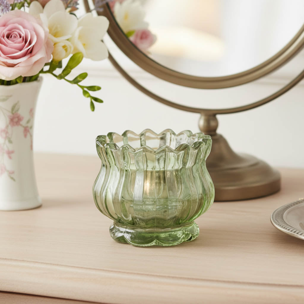 Vintage Green Glass Tealight Holder