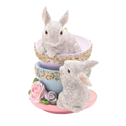 Stacked Teacups &amp; Rabbits Figurine