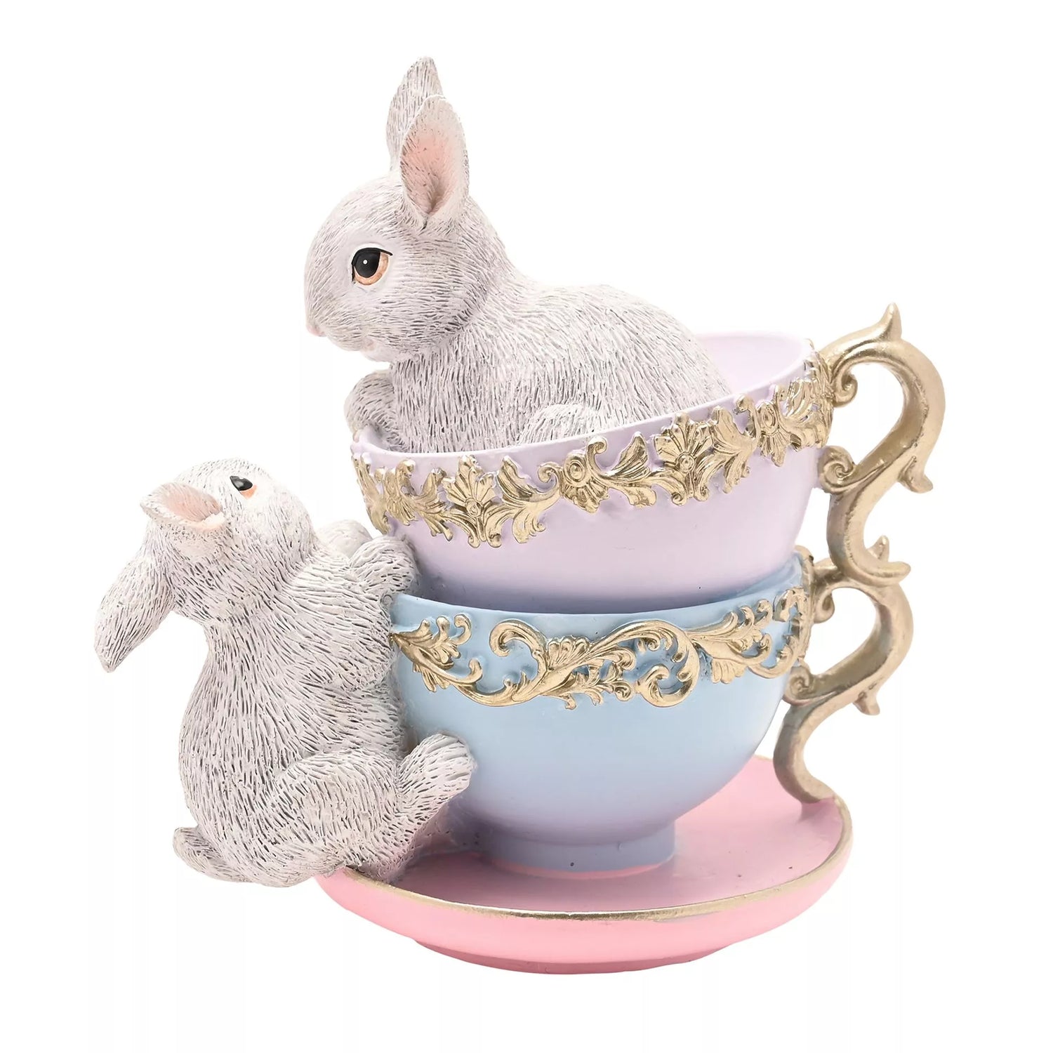 Stacked Teacups &amp; Rabbits Figurine