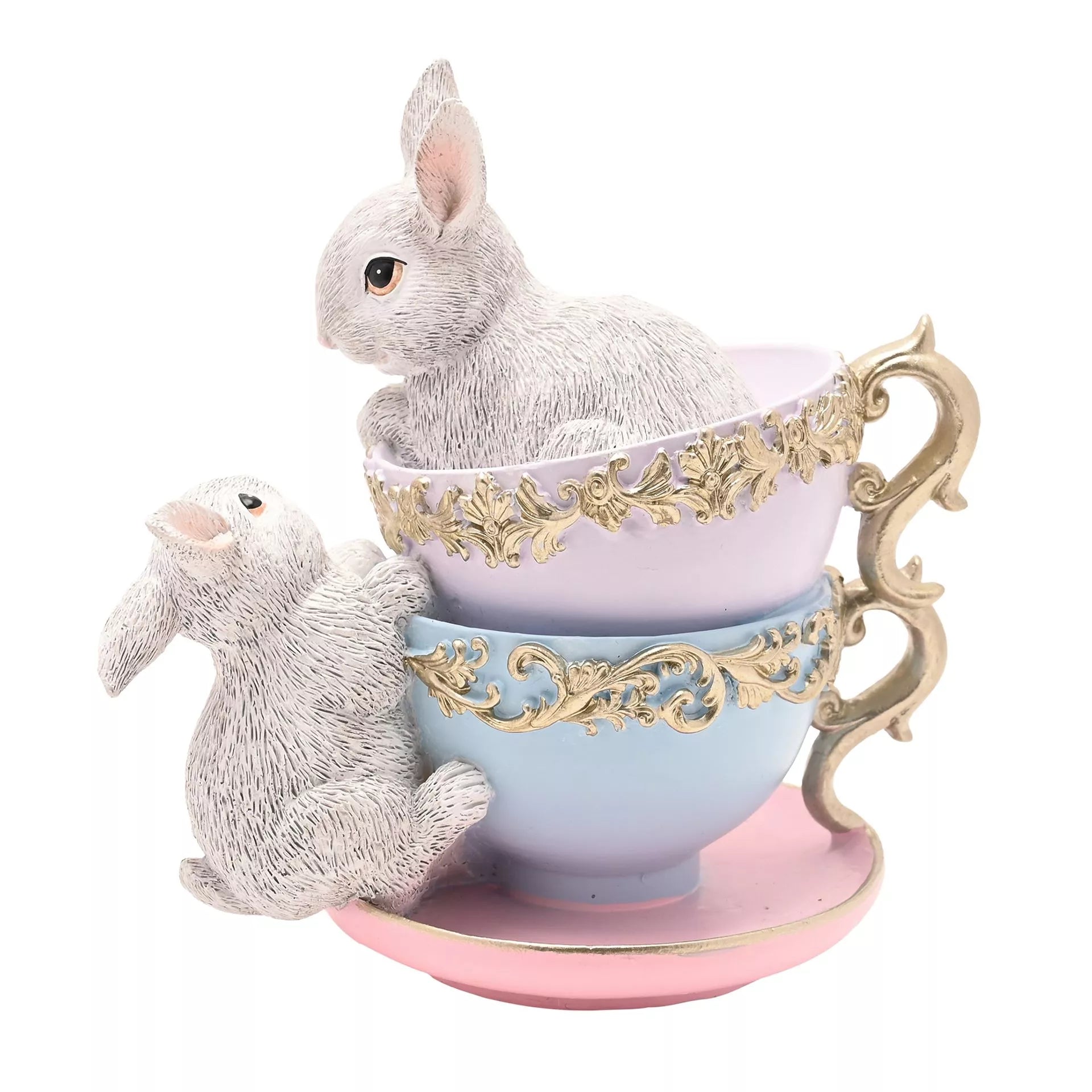 Stacked Teacups &amp; Rabbits Figurine