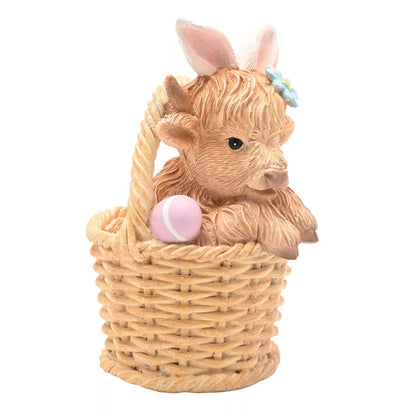 Highland Cow in Easter Basket Figurine