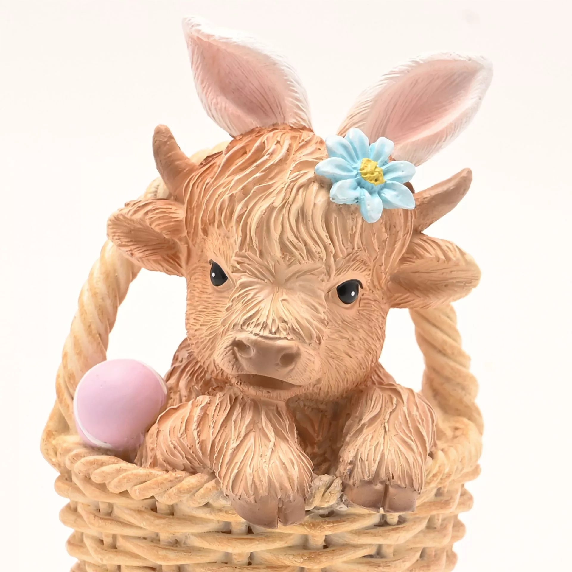 Highland Cow in Easter Basket Figurine