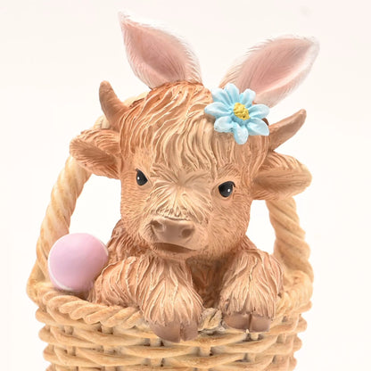 Highland Cow in Easter Basket Figurine