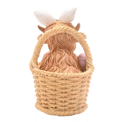 Highland Cow in Easter Basket Figurine