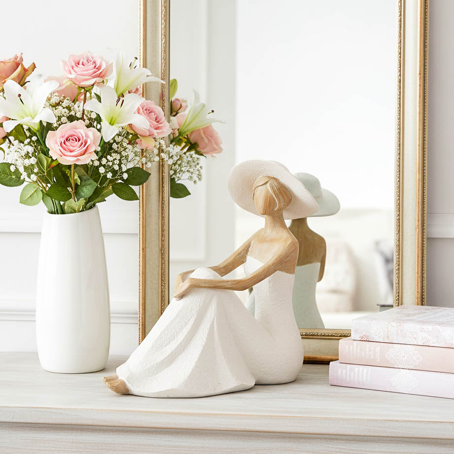 Lady Figurine in White Dress - Floor Seated