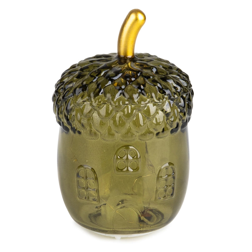 Small Green Glass LED Acorn