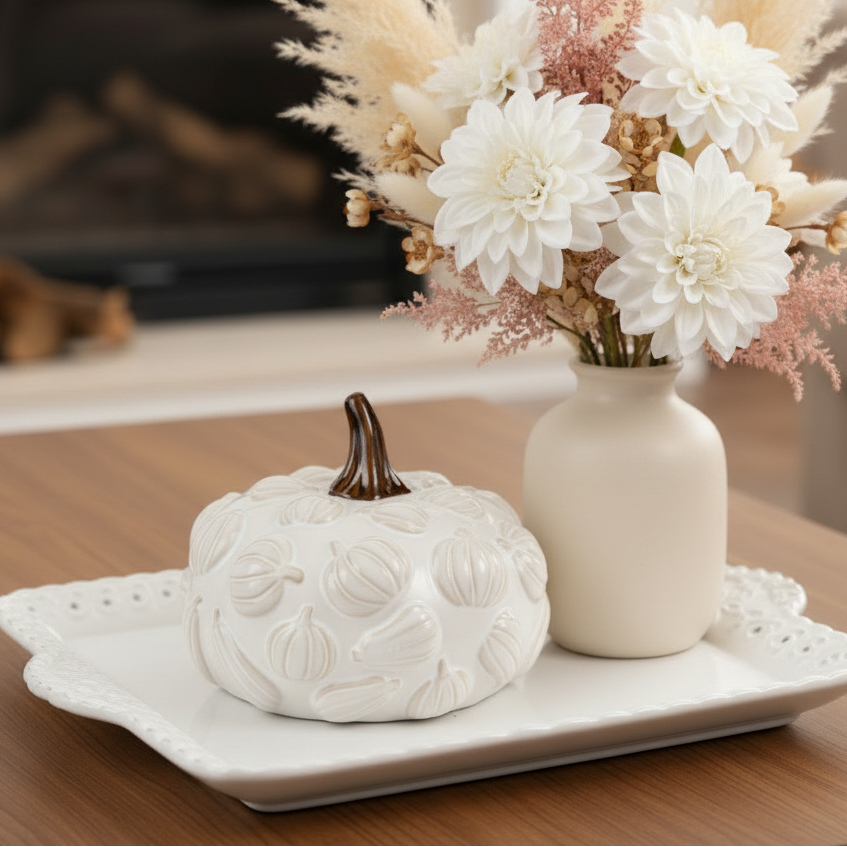 Embossed Ceramic White Pumpkin