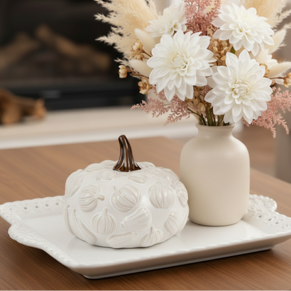 Embossed Ceramic White Pumpkin