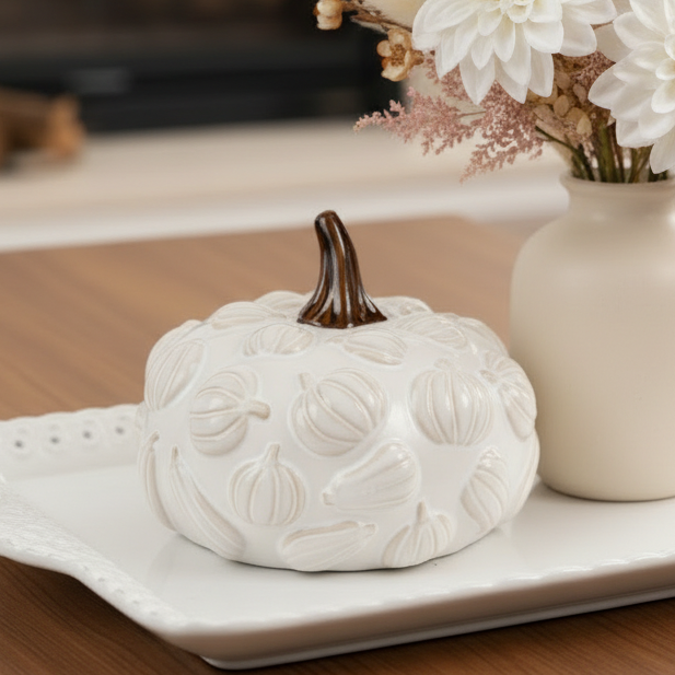 Embossed Ceramic White Pumpkin
