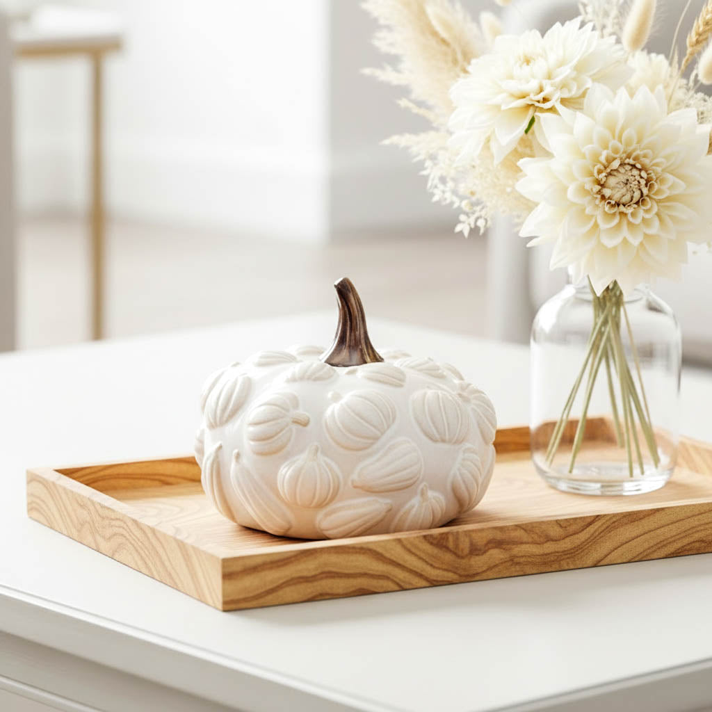 Embossed Ceramic White Pumpkin