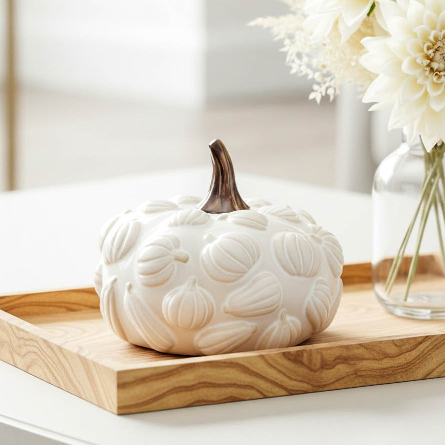 Embossed Ceramic White Pumpkin