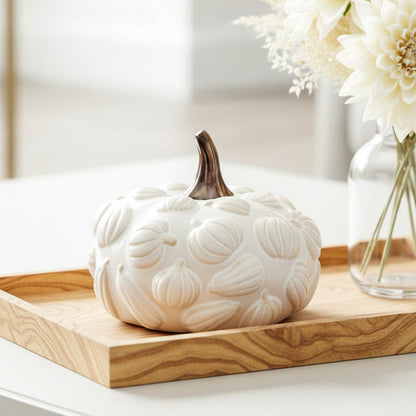 Embossed Ceramic White Pumpkin