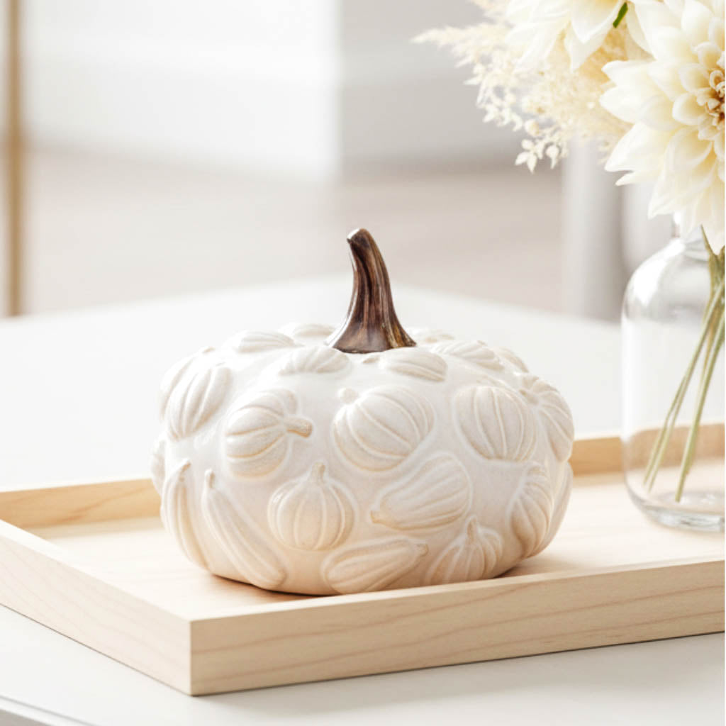 Embossed Ceramic White Pumpkin
