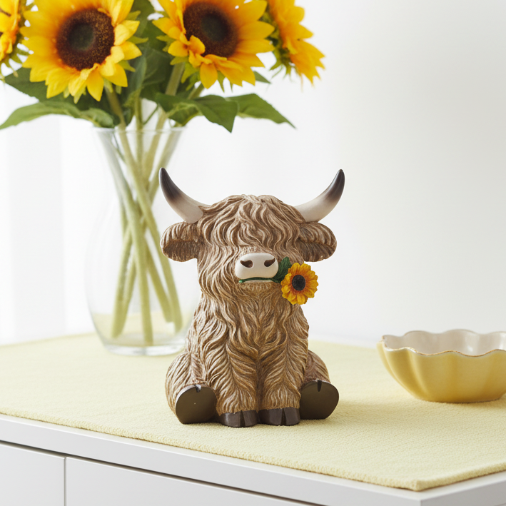 Highland Cow with Sunflower