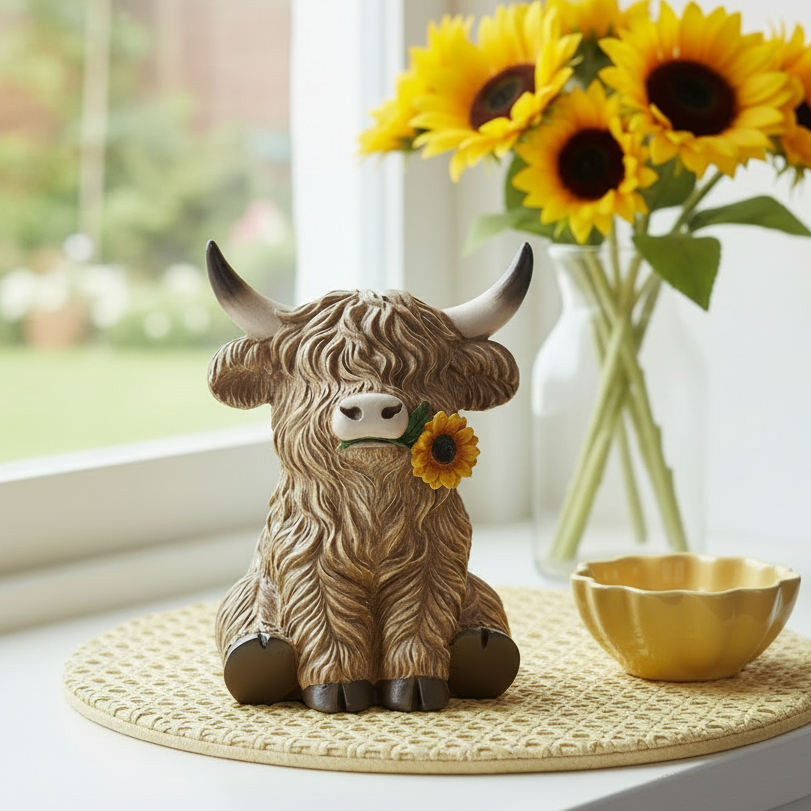 Highland Cow with Sunflower