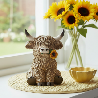 Highland Cow with Sunflower