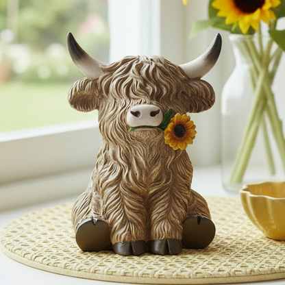 Highland Cow with Sunflower
