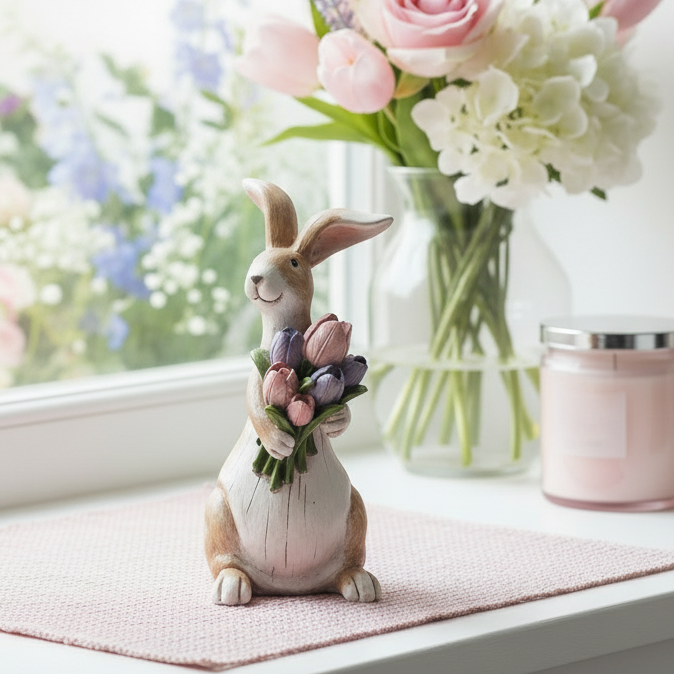 Rabbit with Flowers Figurine