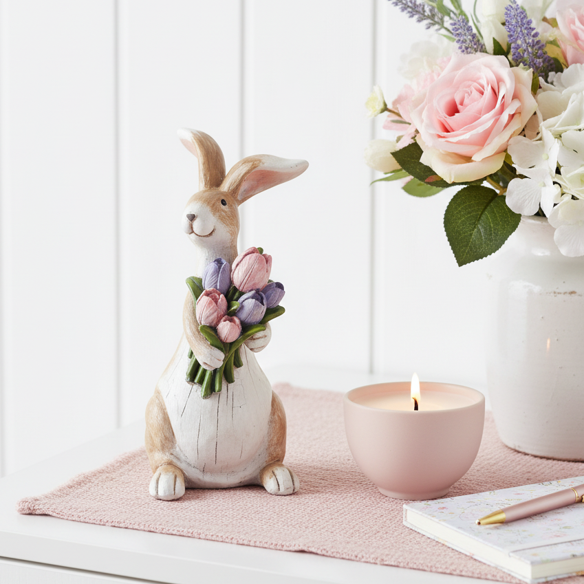 Rabbit with Flowers Figurine